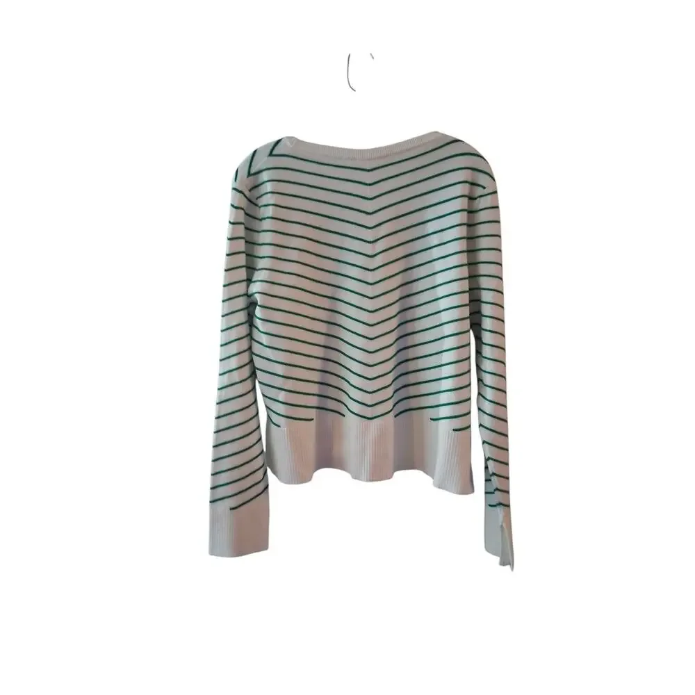 Philosophy White and Green Striped Crew Neck Sweater - Picture 3 of 7